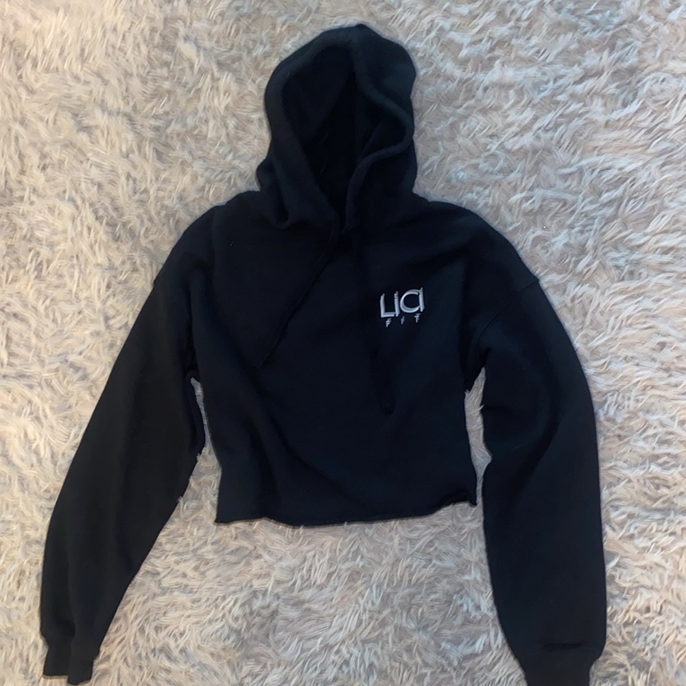 LICI FIT- BLACK CROPPED FLEECE HOODIE SIZE M - Picture 4 of 8